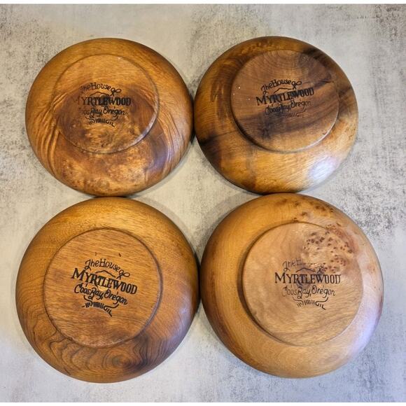 The House of Myrtlewood 6" Wooden Bowls Coos Bay Oregon USA Set of 4 EUC Handmad - Picture 7 of 15
